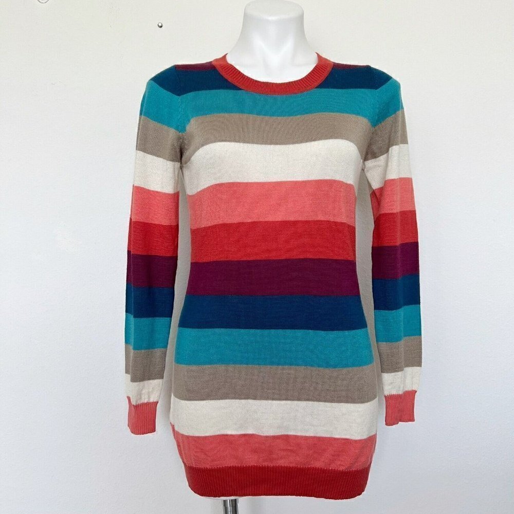 𝅺Vintage wool dress sweater SMALL pink blue Long Sleeve comfy cozy crew neck - Picture 3 of 14
